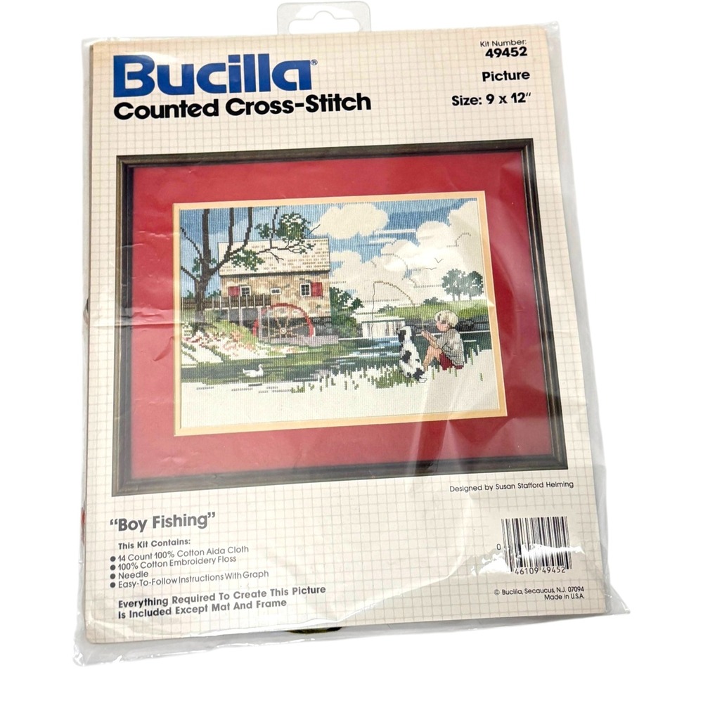 Bucilla Boy Fishing Counted Cross-Stitch Kit 9x12 Watermill 49452